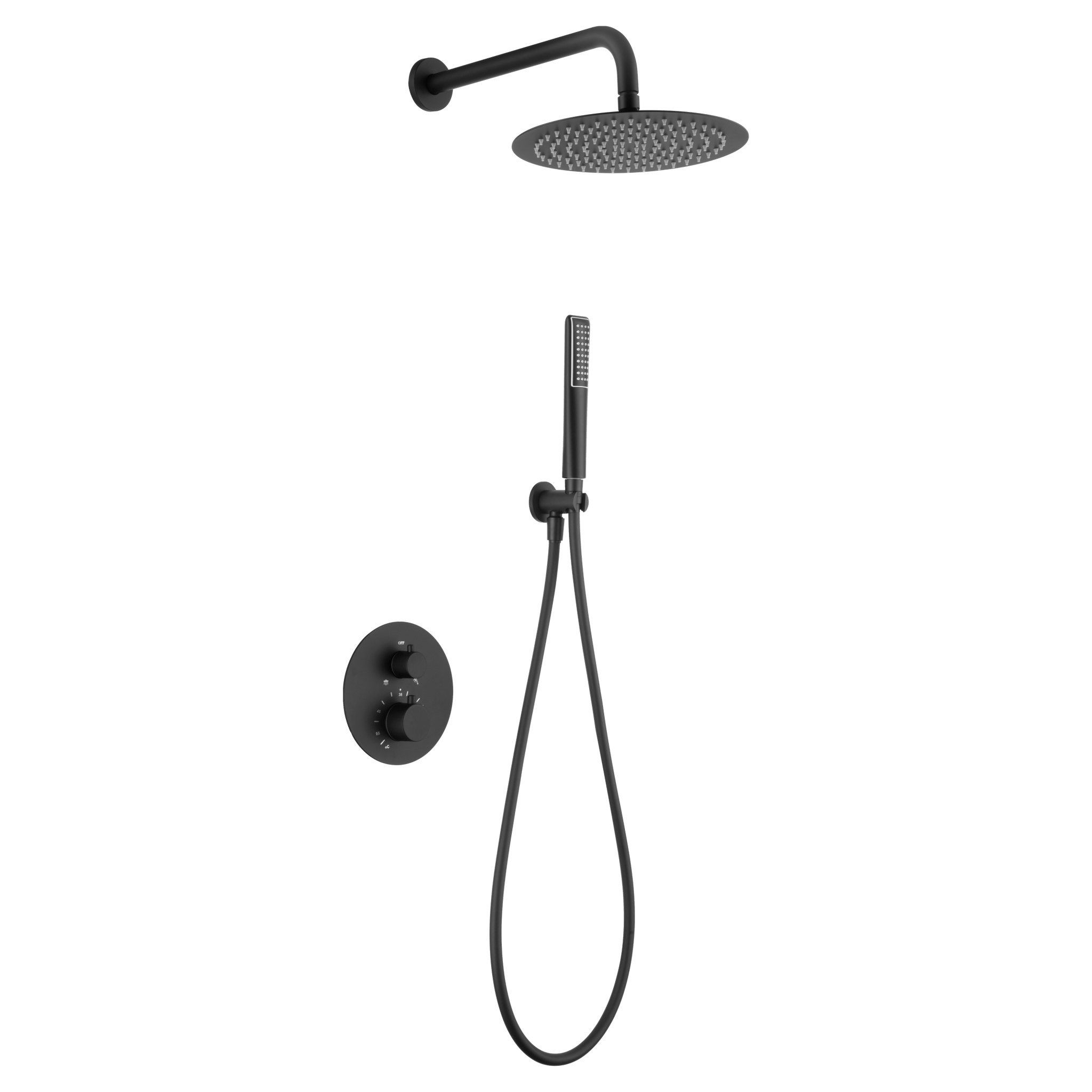Sumatra Imex GTS019-P/NG Duschset – Thermostat-Armatur, Großes Rechteck-Duschpanel, Mattschwarz