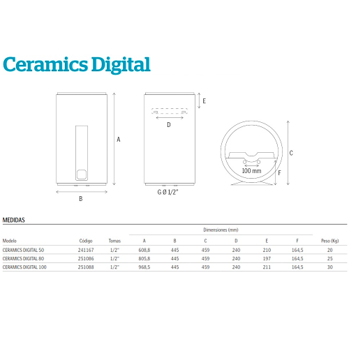 Thermor - Termo eléctrico Ceramics 100 litros digital 251088