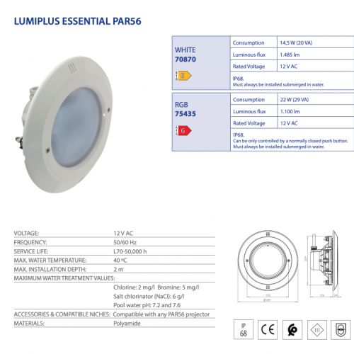 Astralpool - Projecteur Lumiplus Essential PAR56