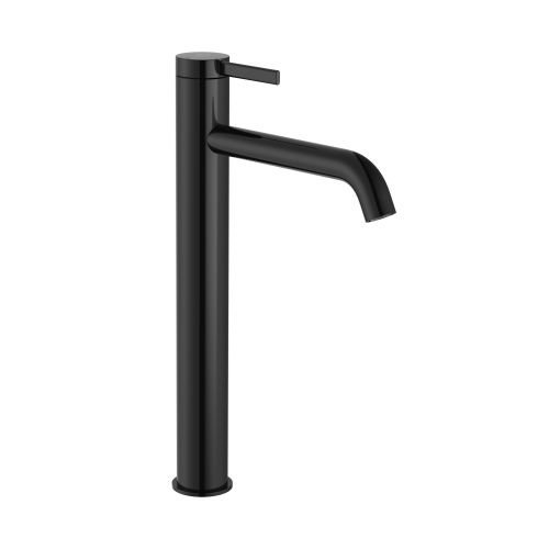 Roca - Mezclador monomando para lavabo con caño alto, desagüe click-clack y cuerpo liso, Negro Titanio