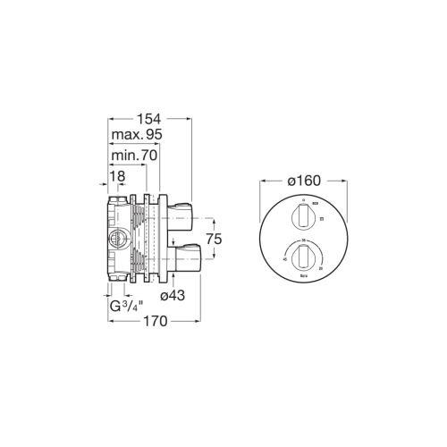 Roca - ROUND - Mezclador termostático empotrable para baño Negro Titanio A5A2E09CN0