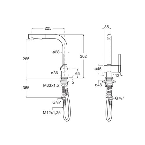 Roca - Mezclador monomando para cocina con caño extraíble giratorio y función ducha para aclarado Ona A5A851FC00 
