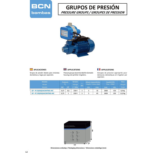 Bombas Bcn - Grupo de presión gp-pe/aquacontrol-mc