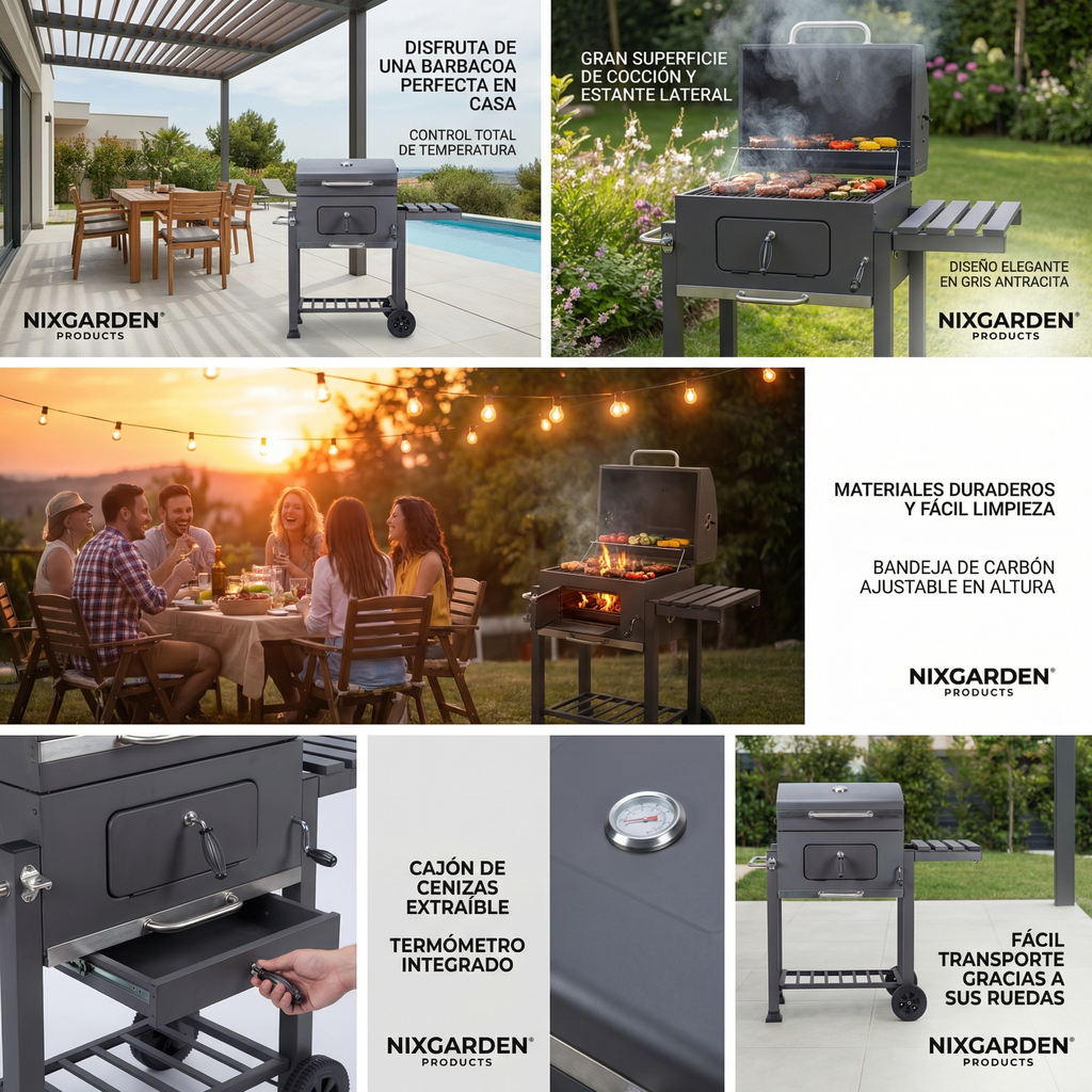 Barbecue à charbon avec roues pour jardin et terrasse