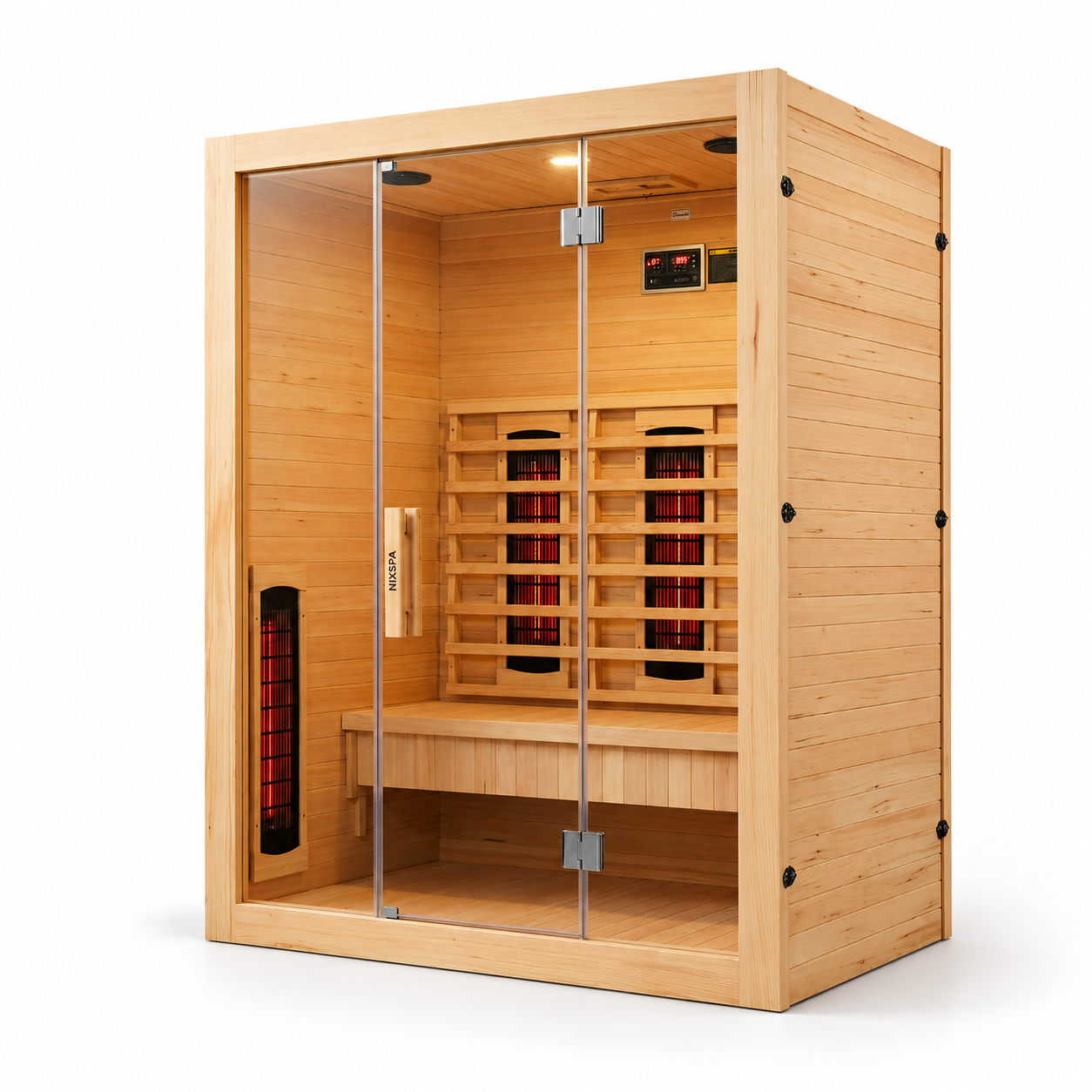 Sauna de infrarrojos para casa 3 personas con 6 paneles, Bluetooth y puerta panorámica