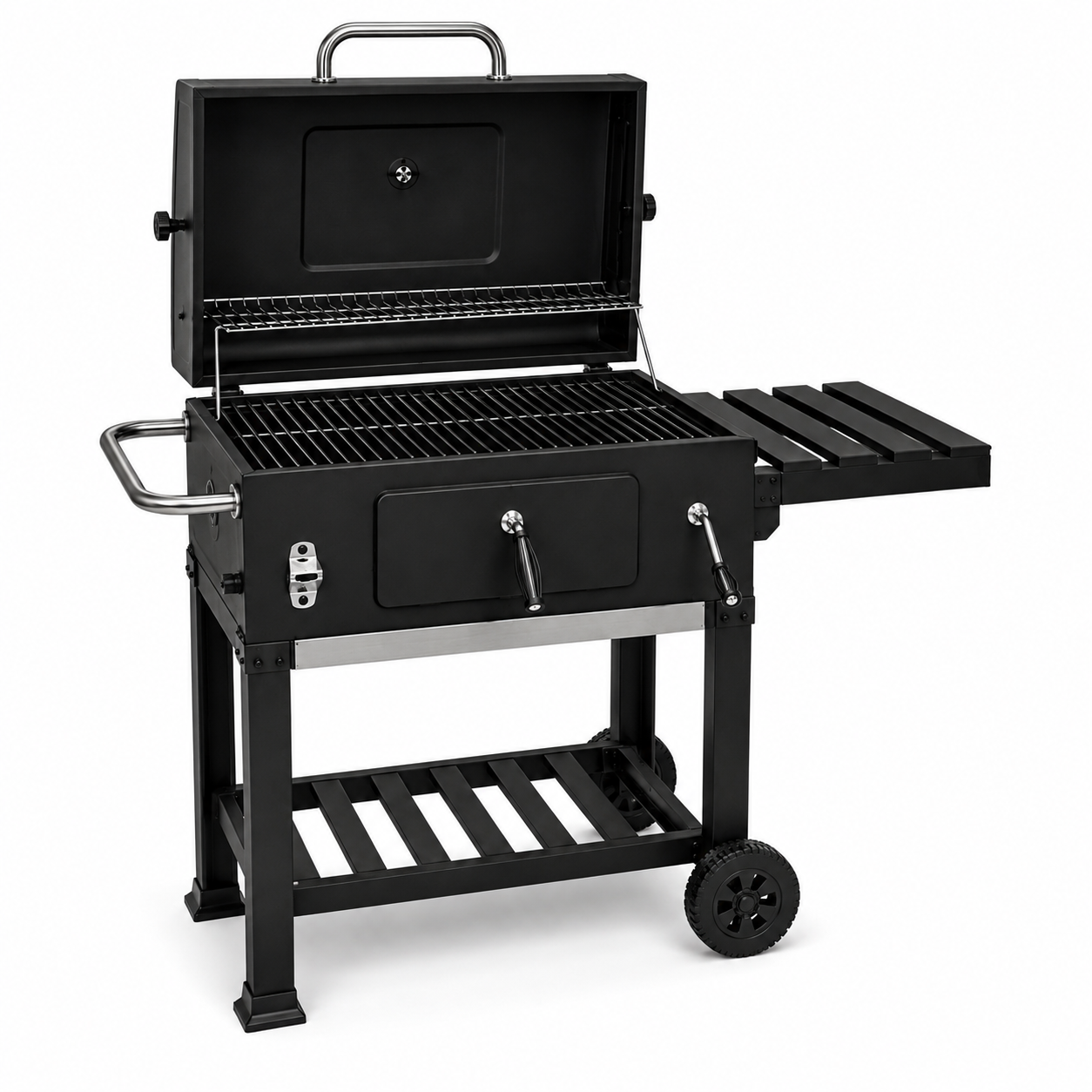 Barbecue a Carbone con Coperchio e Carrello Ausiliario