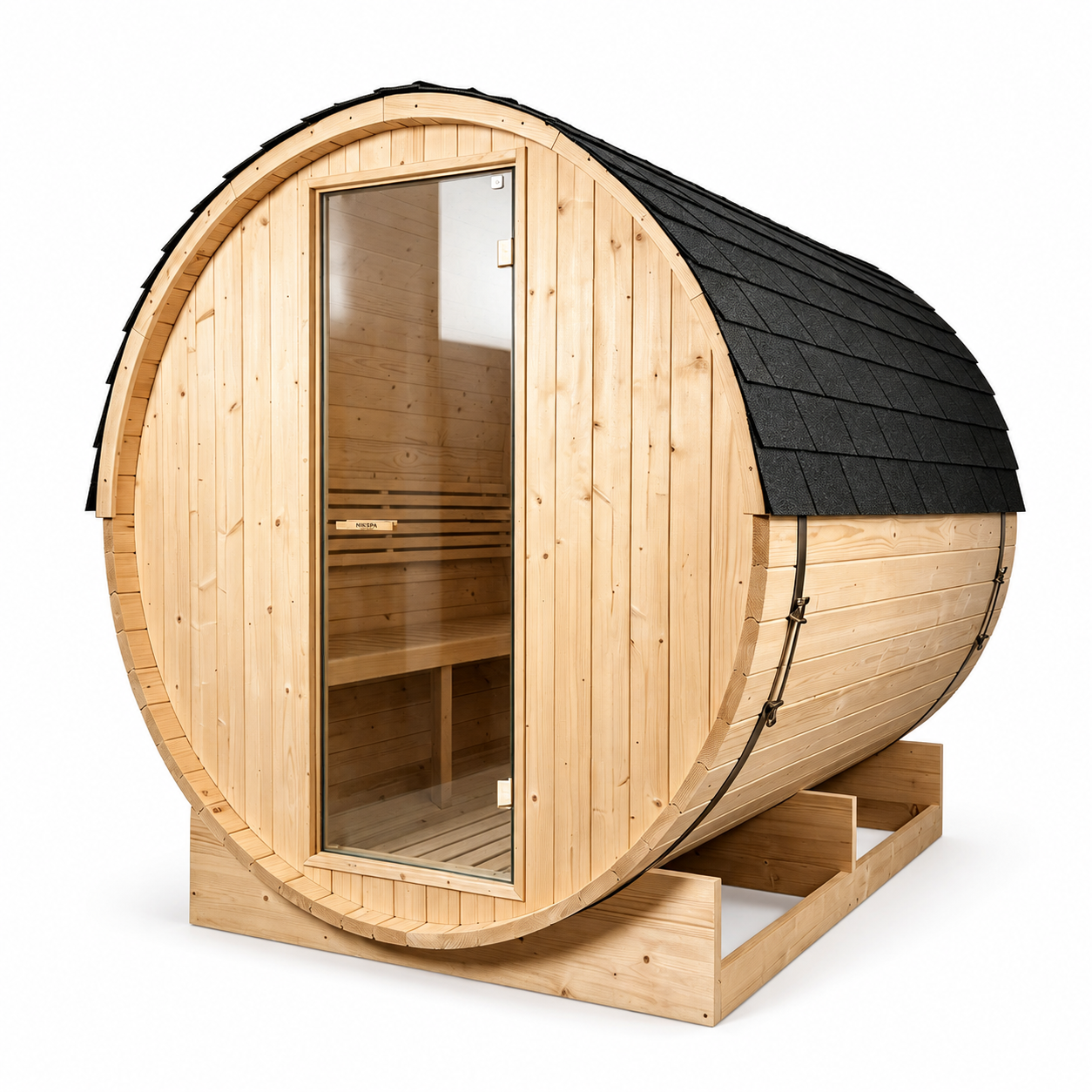 Sauna a botte da esterno per giardino 5-6 persone in legno di abete 6 kW tetto a tegole