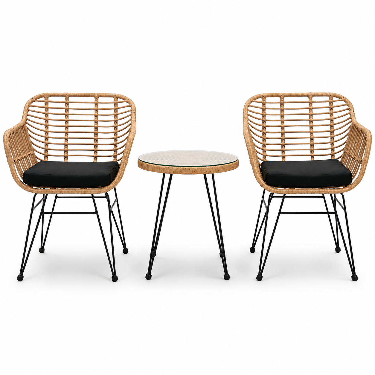 Conjunto Jardín Ratán Con 2 Sillones Y Mesa Redonda Para Terraza Y Balcón