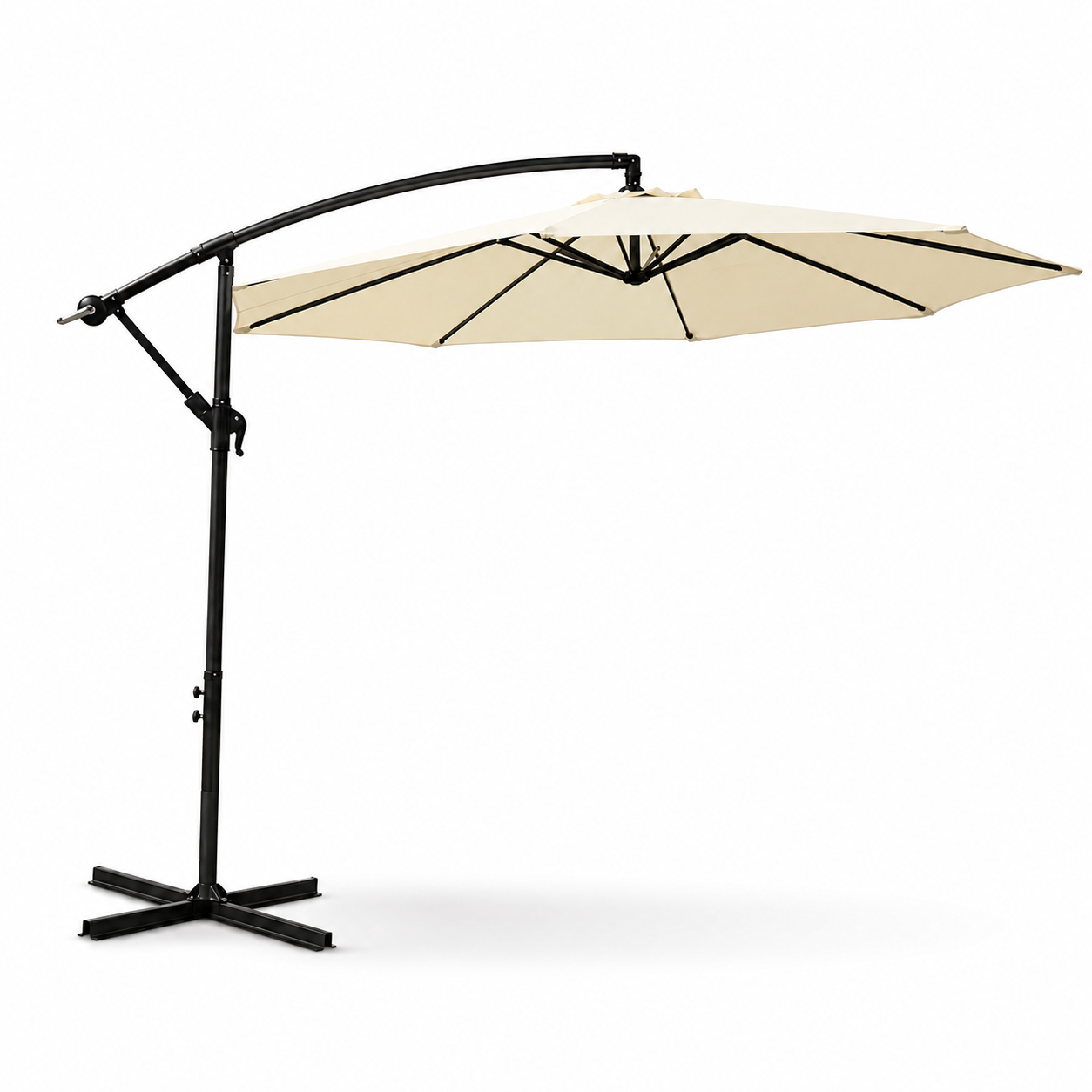 Parasol latéral 3 mètres inclinable 360° avec mât et manivelle beige sans base