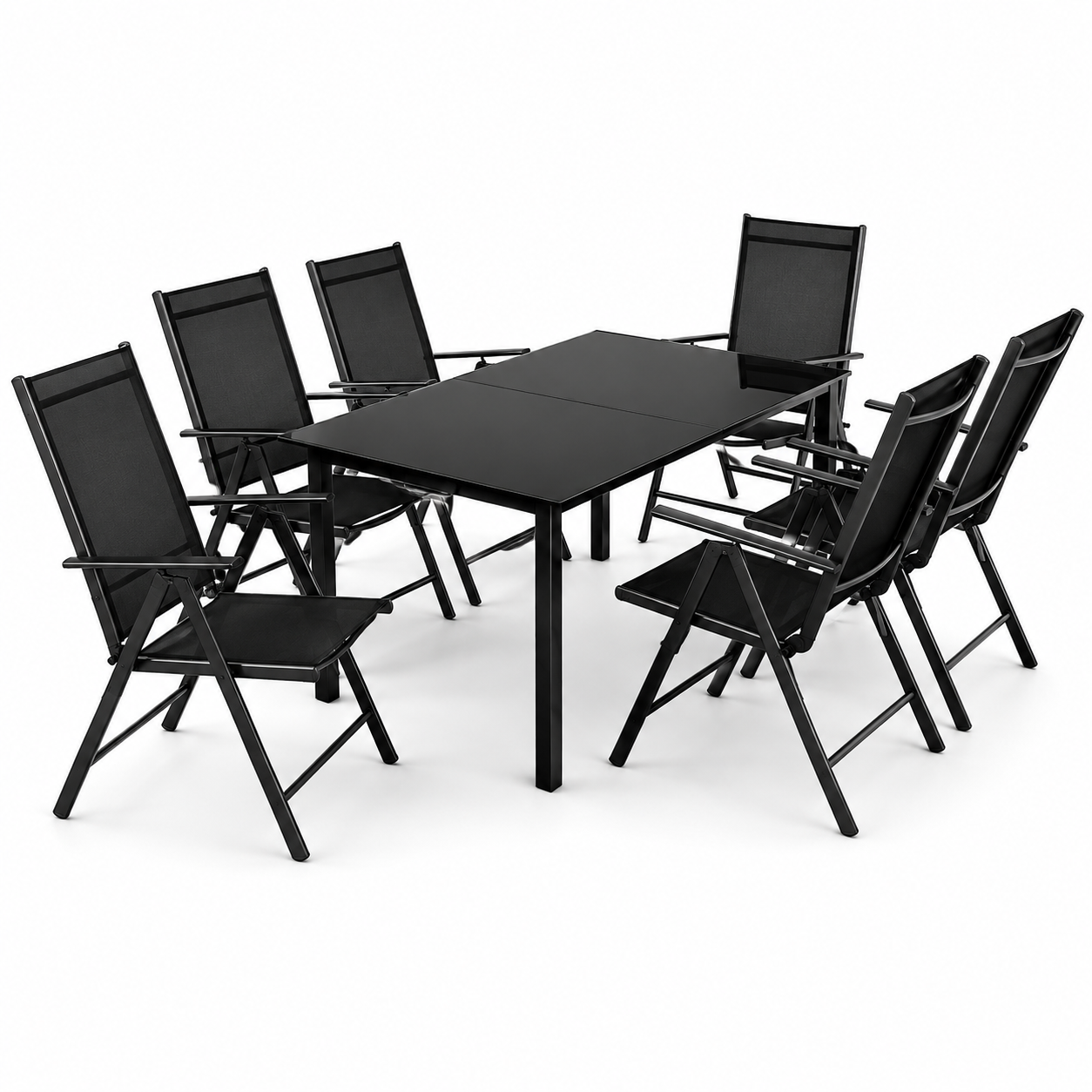 Tuinset met verstelbare stoelen, 7-delig, met glazen tafel