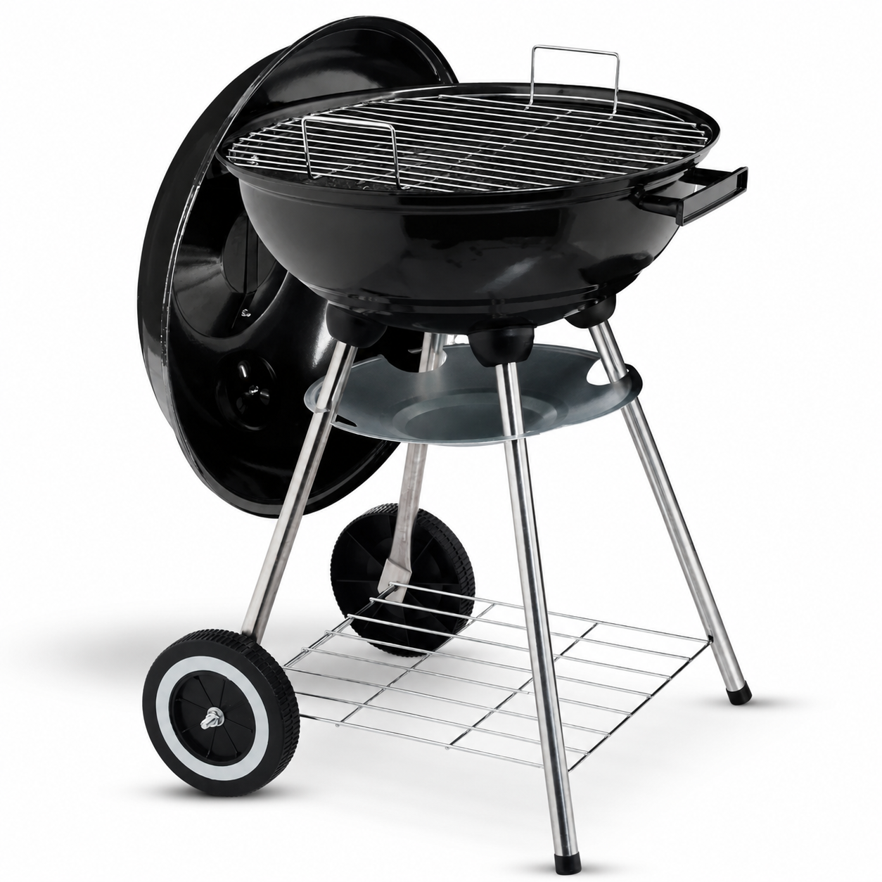 Barbecue a Carbone Rotondo Portatile con Coperchio e Ventilazione