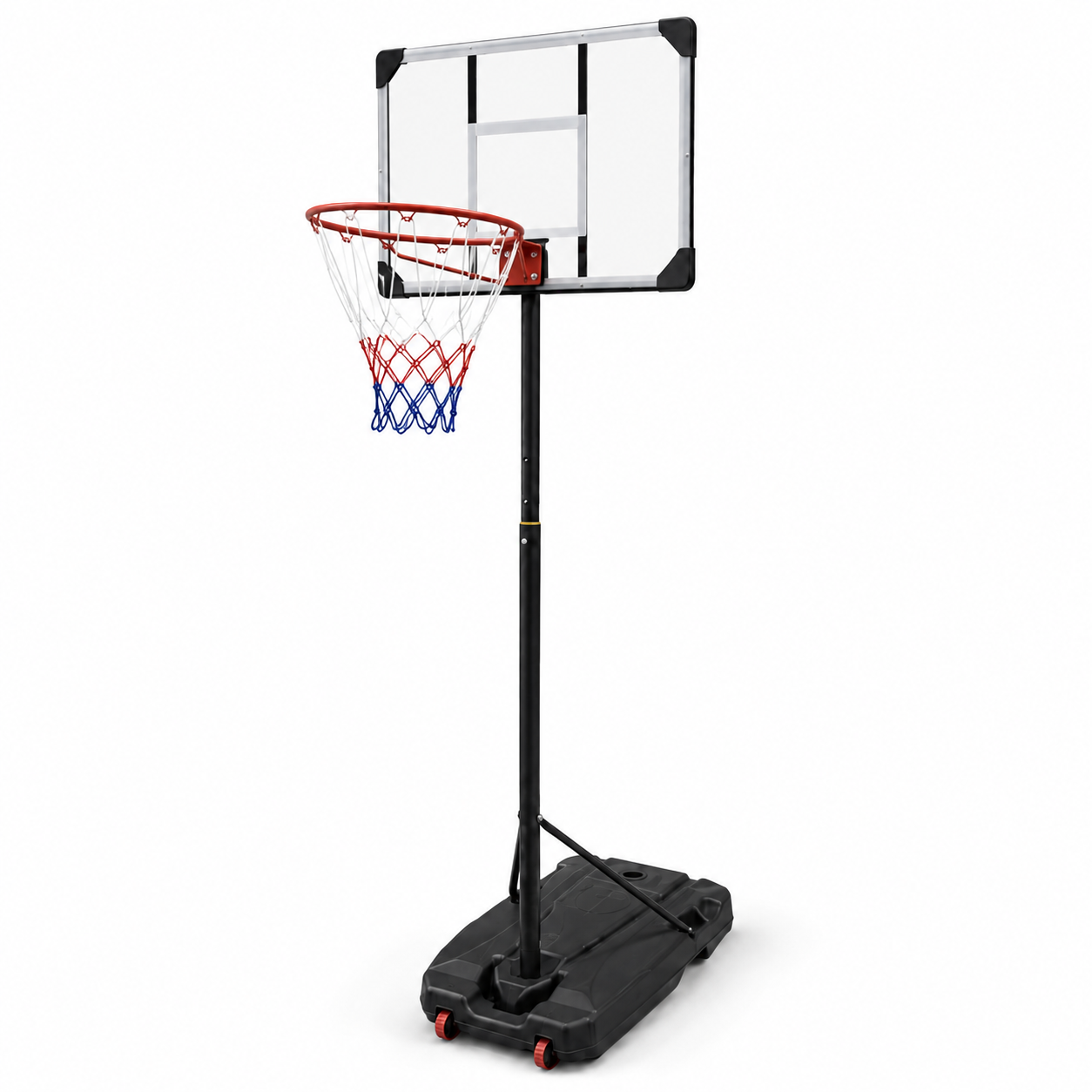 Cesto de Basquetebol Portátil Regulável 1,6-2,1m Base com Rodas