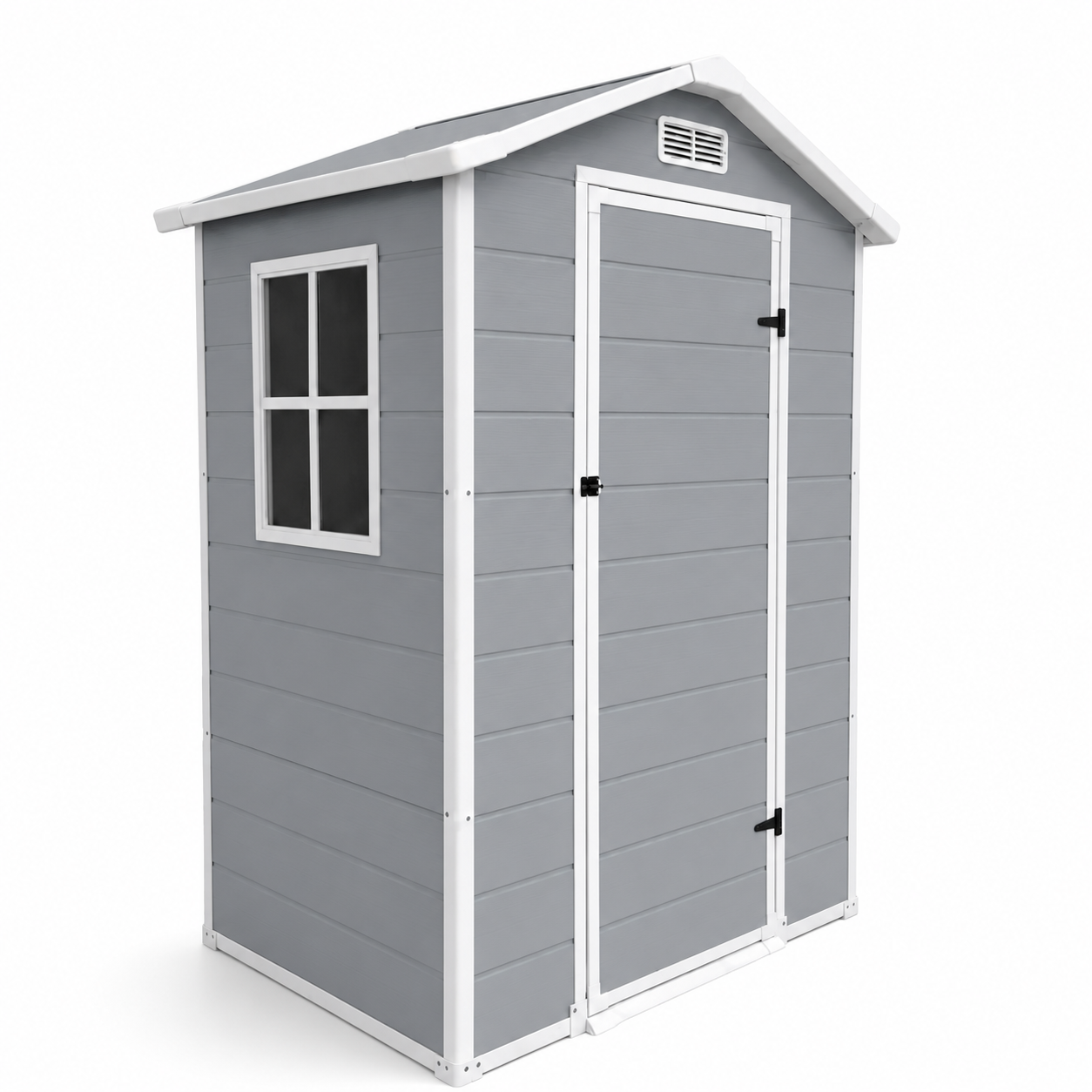 Caseta de jardín de resina 4x3" para exterior con ventana, ventilación y cierre de seguridad