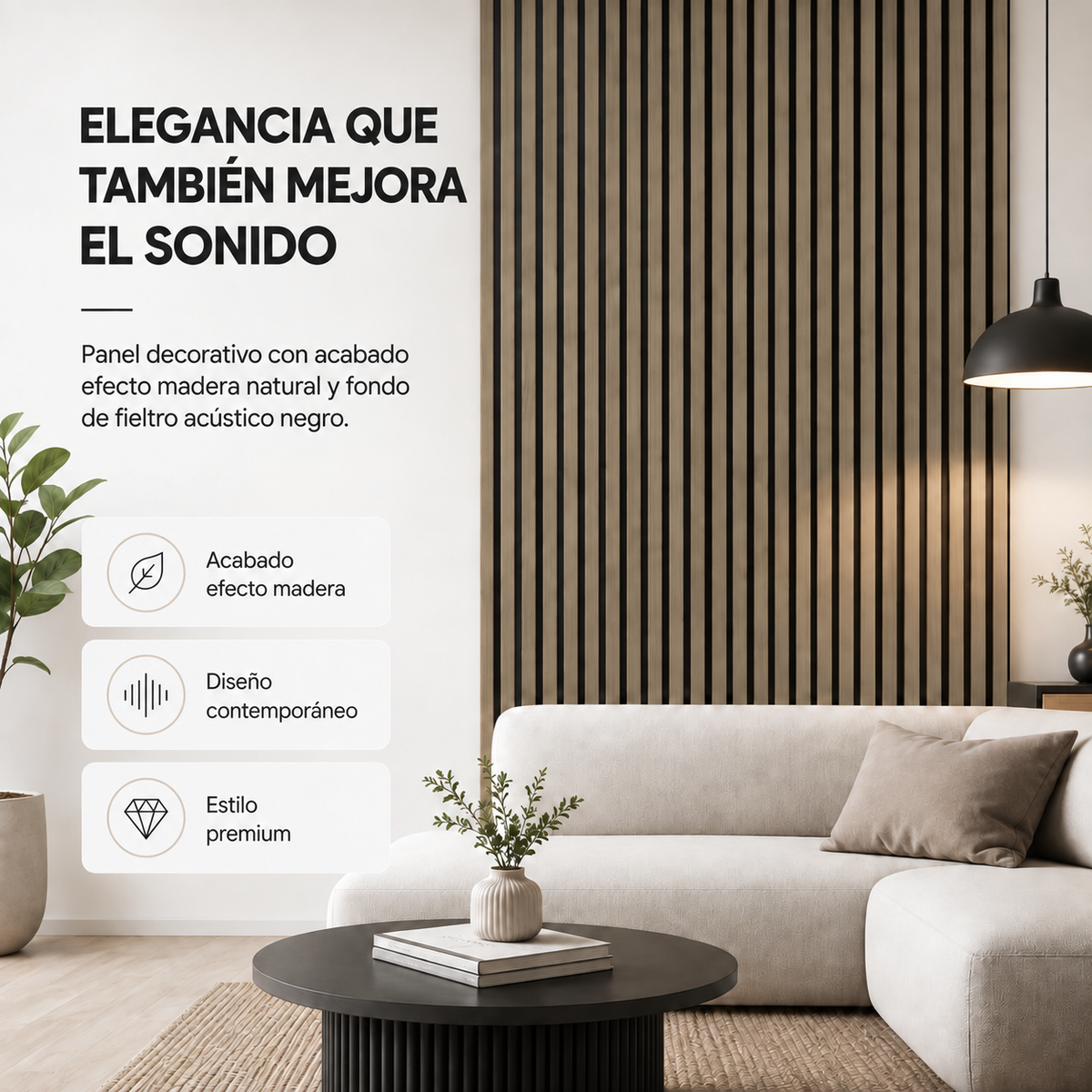 Panneau acoustique décoratif MDF effet bois avec feutre 120x60 cm pack de 4