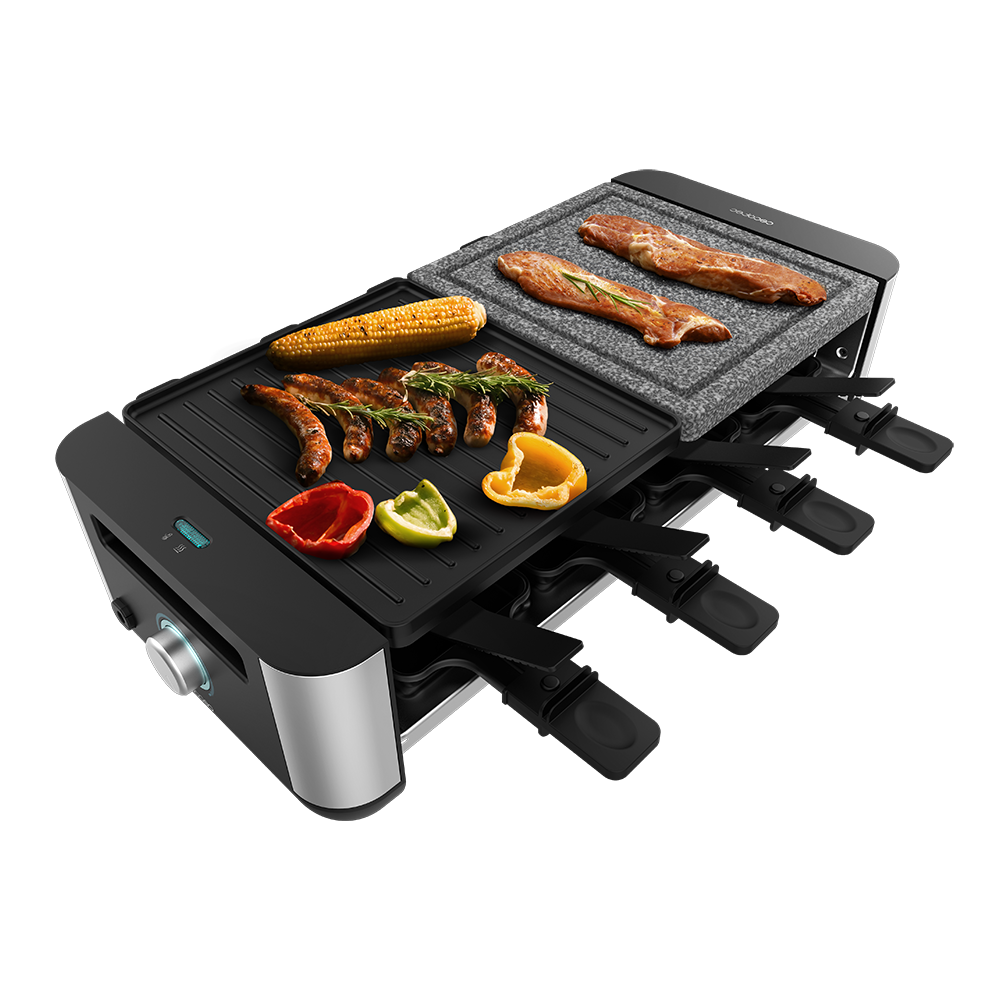 Cecotec Raclette Mixgrill 16000 Inox 1400 W Parrilla Para 8 Personas Derrite Queso Y Cocina A La Plancha