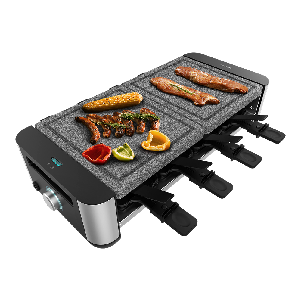 Cecotec Raclette Cheese Grill 16000 Inox Allstone 1400 W Con Superficie De Piedra Para 8 Personas