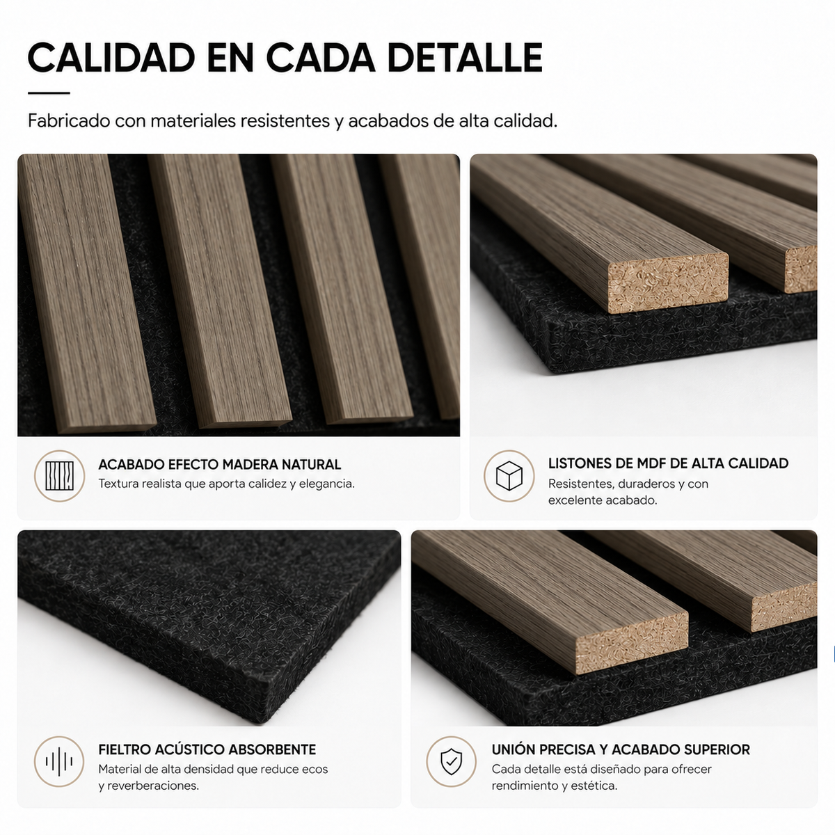 Panneau acoustique décoratif MDF effet bois avec feutre 120x60 cm pack de 4