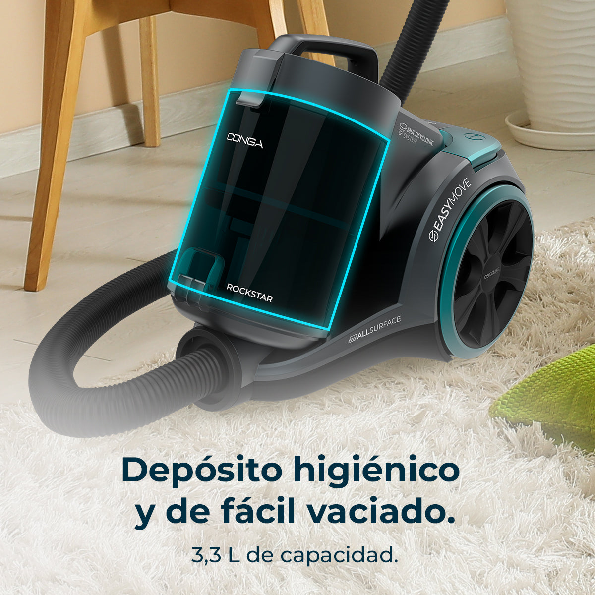 Cecotec Conga Rockstar Multicyclonic XL PowerStyle Aspirateur 900 W ForceSonic 170 AW 20 kPa Animal Turbo