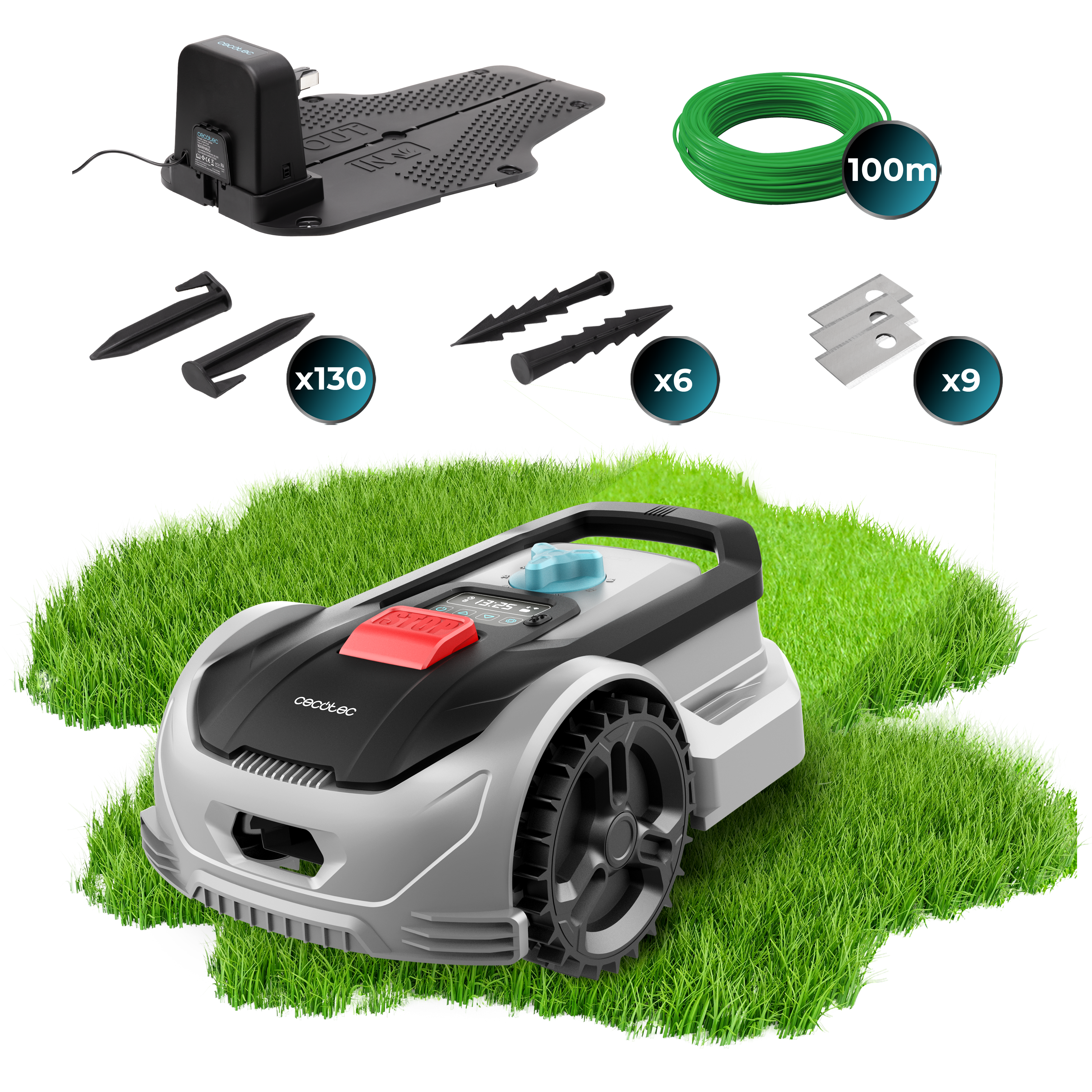 Cecotec Conga GrassHopper 300 Robot Cortacésped, Cubre 300 m², Cable Perimetral 100 m