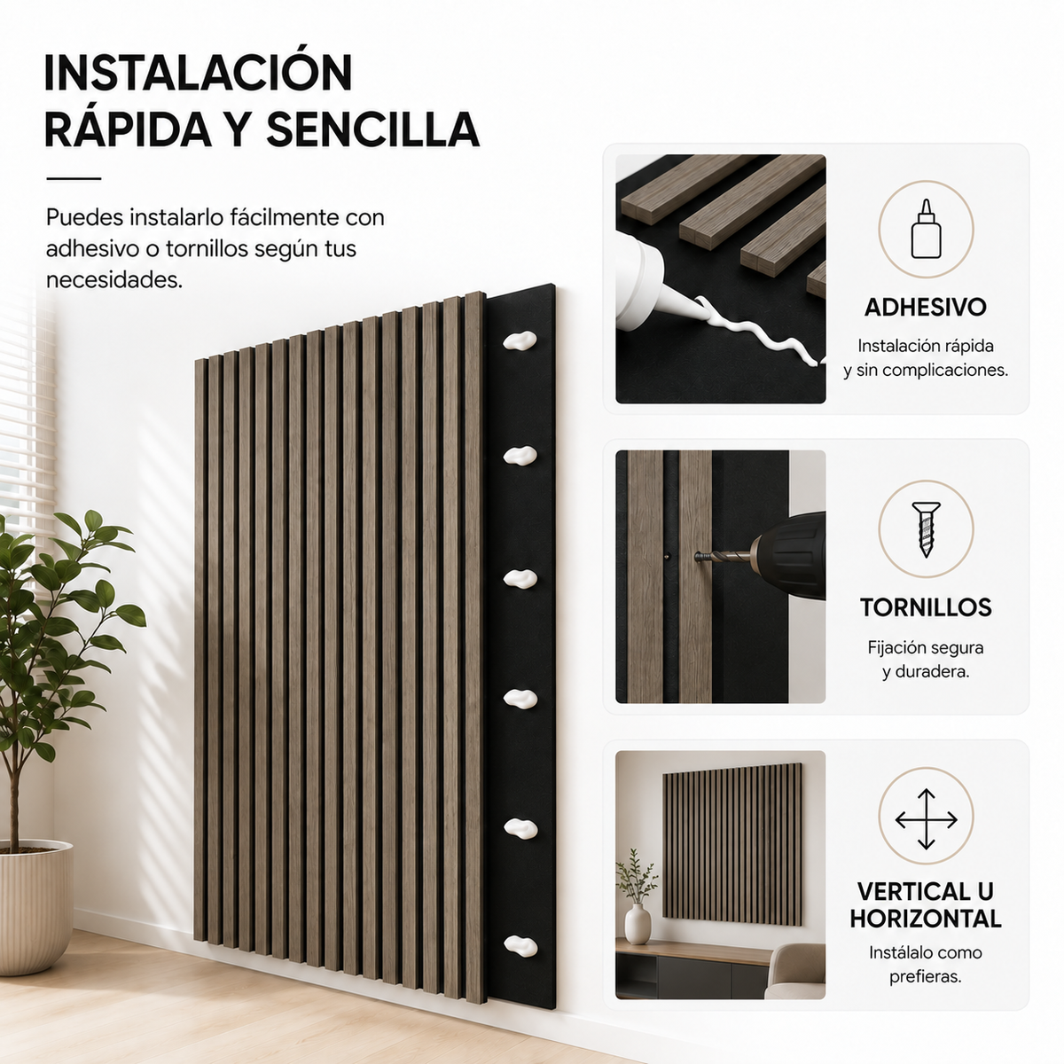Panneau acoustique décoratif MDF effet bois avec feutre 120x60 cm pack de 4