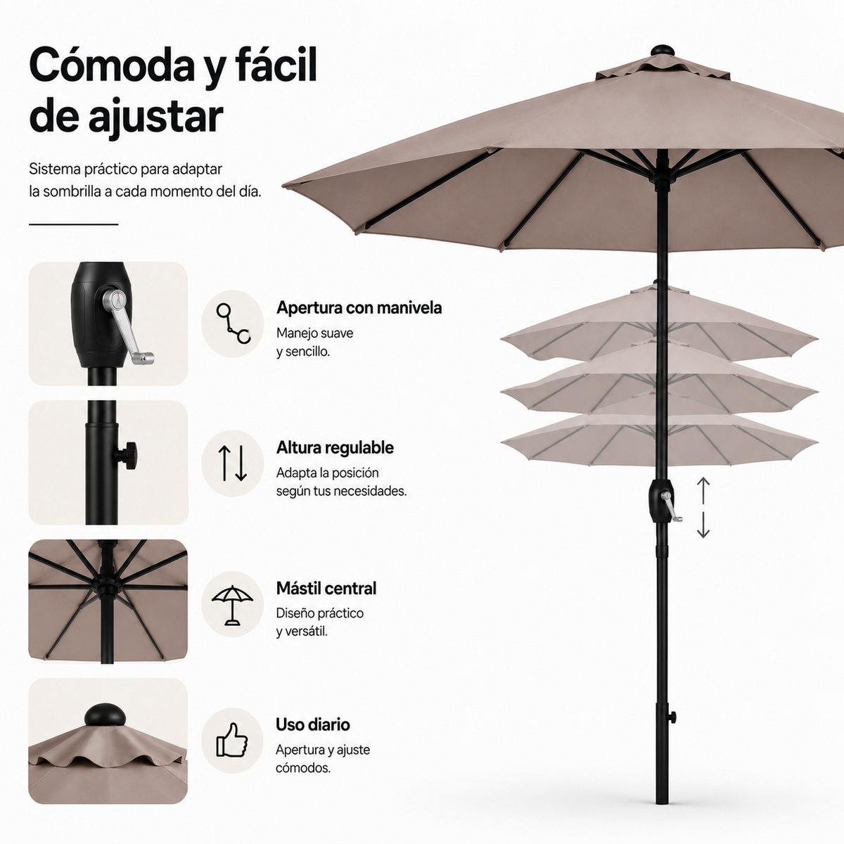 Verstelbare parasol voor de tuin, 3 meter, met uv-bescherming