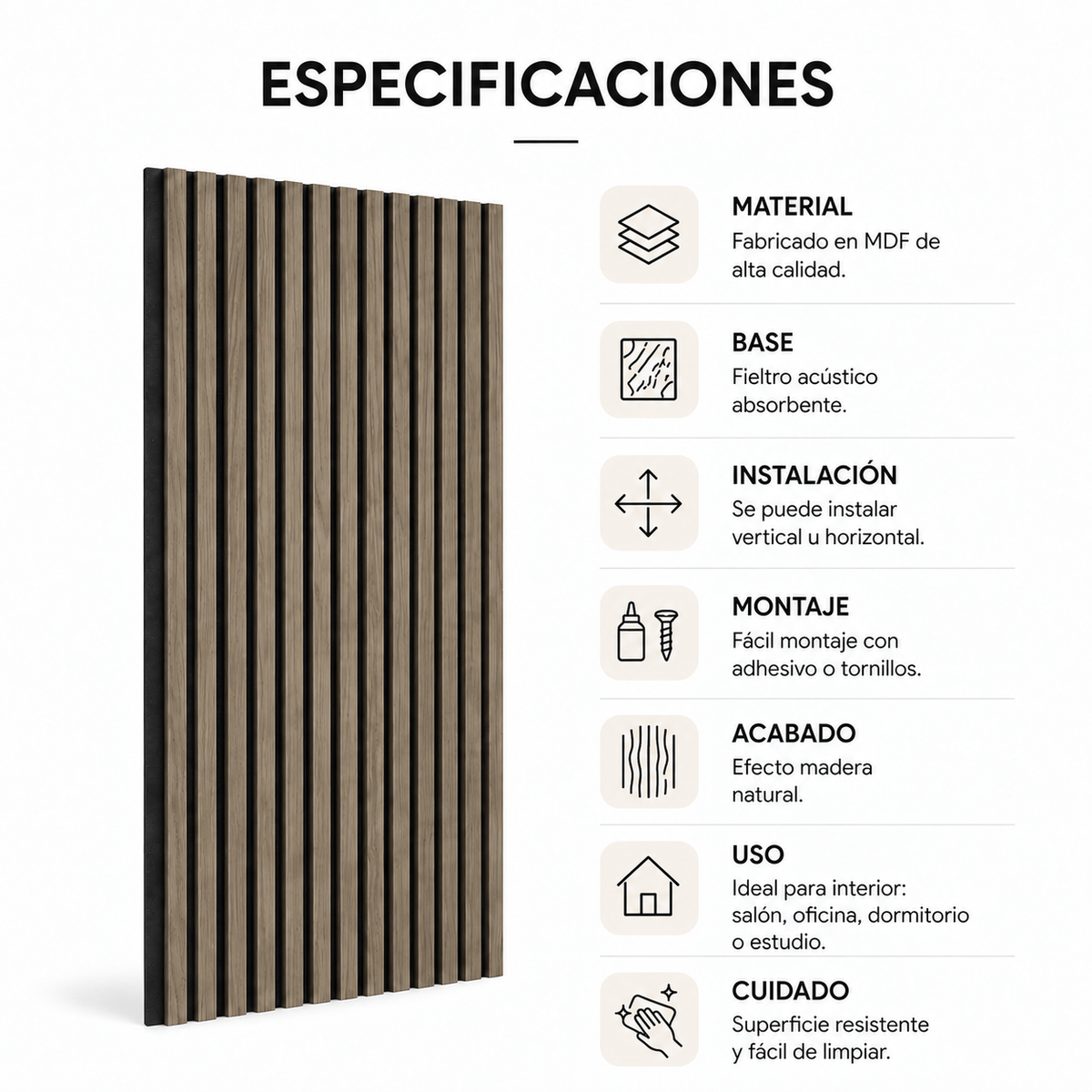 Panneau acoustique décoratif MDF effet bois avec feutre 120x60 cm pack de 4
