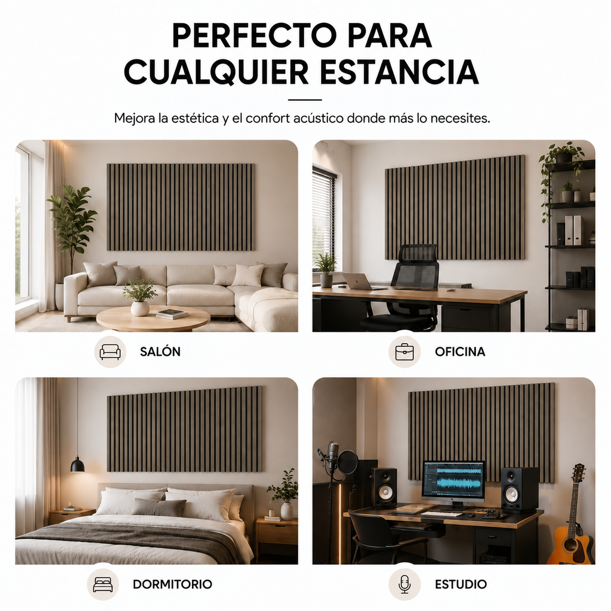 Panneau acoustique décoratif MDF effet bois avec feutre 120x60 cm pack de 4