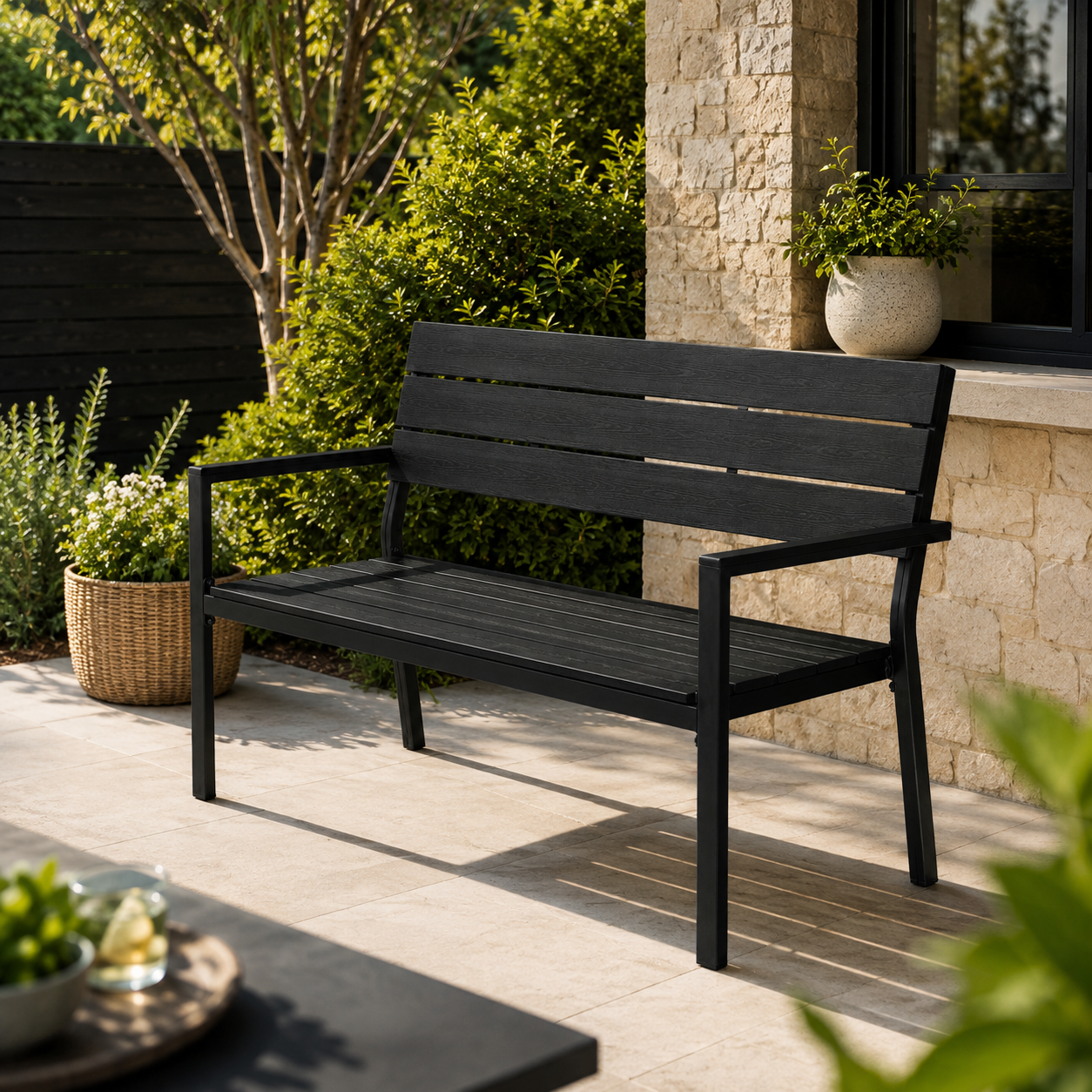 Banc de jardin extérieur pour 2 places avec dossier ergonomique