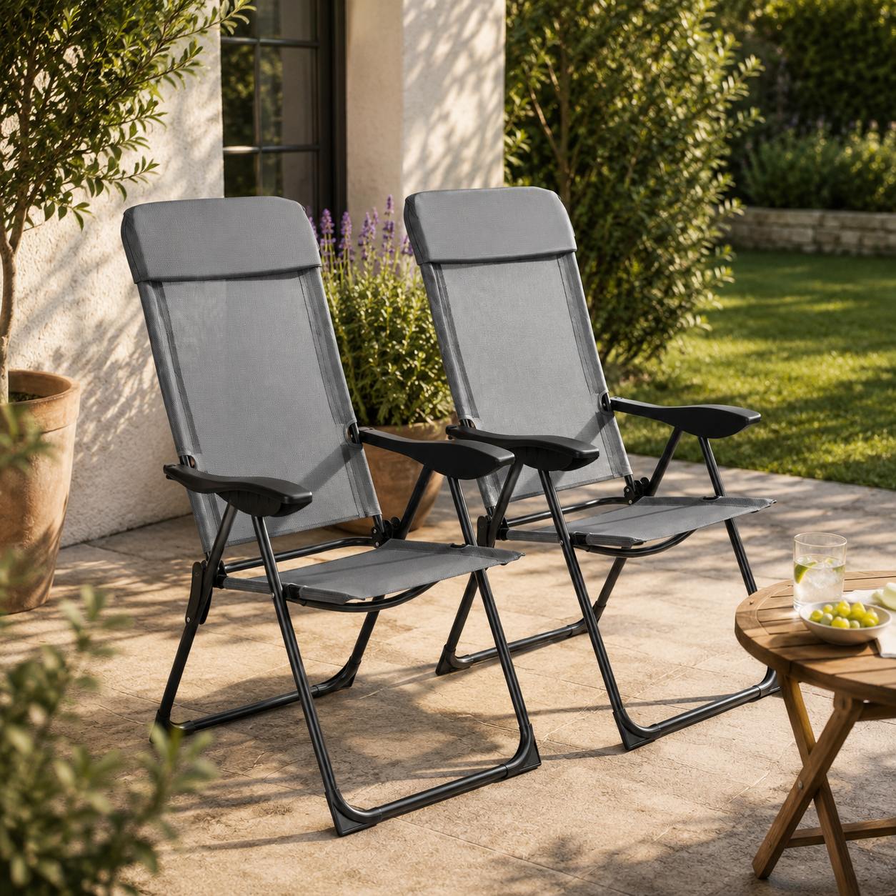 Pack de 2 Cadeiras Dobráveis Reclináveis 7 Posições Encosto Alto Exterior
