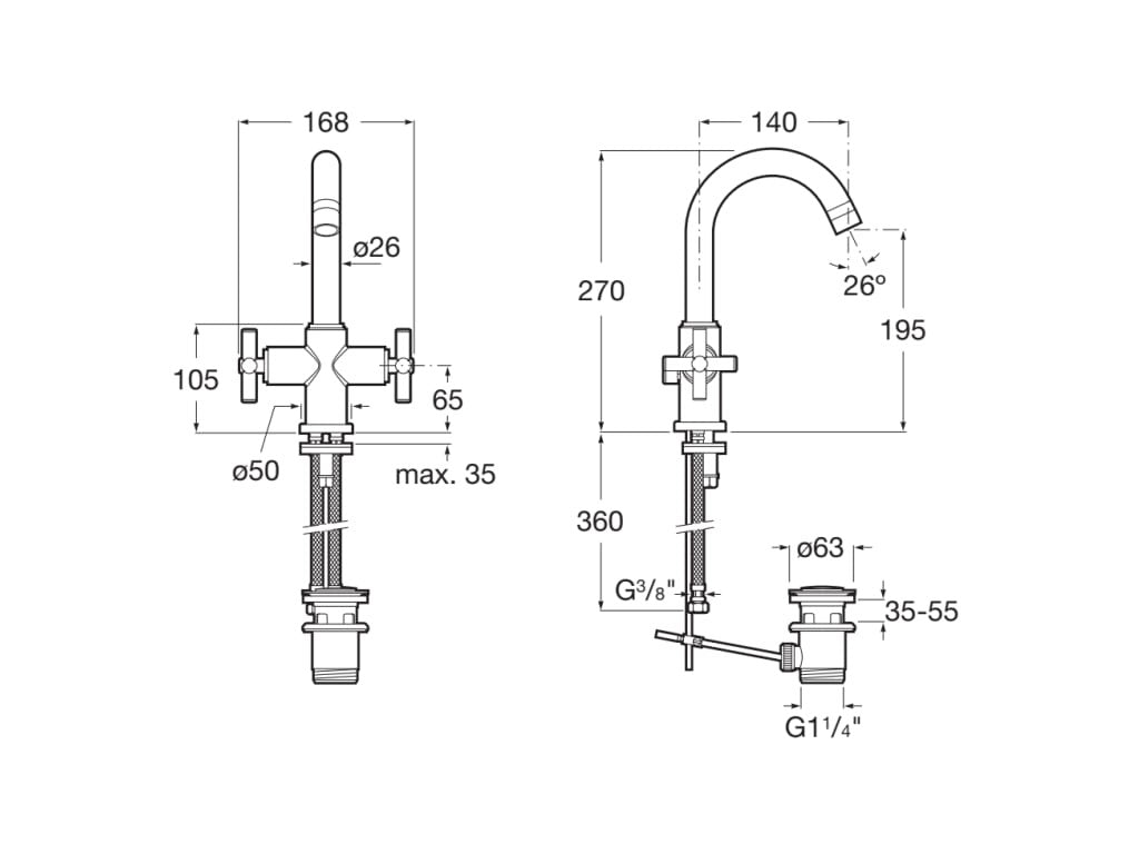 Roca - Grifo de lavabo bimando con desagüe automatico Loft A5A3043C00