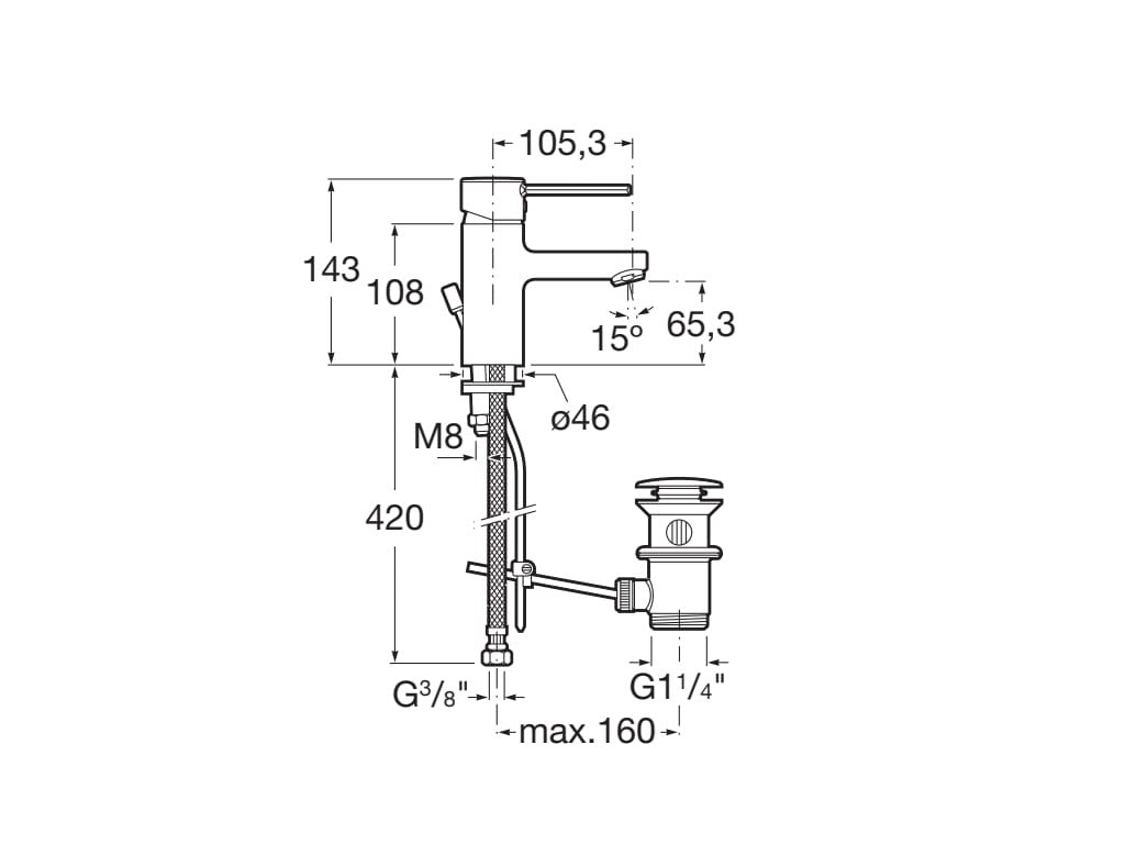 Roca - Grifo de lavabo con desagüe automático Targa A5A3060C00