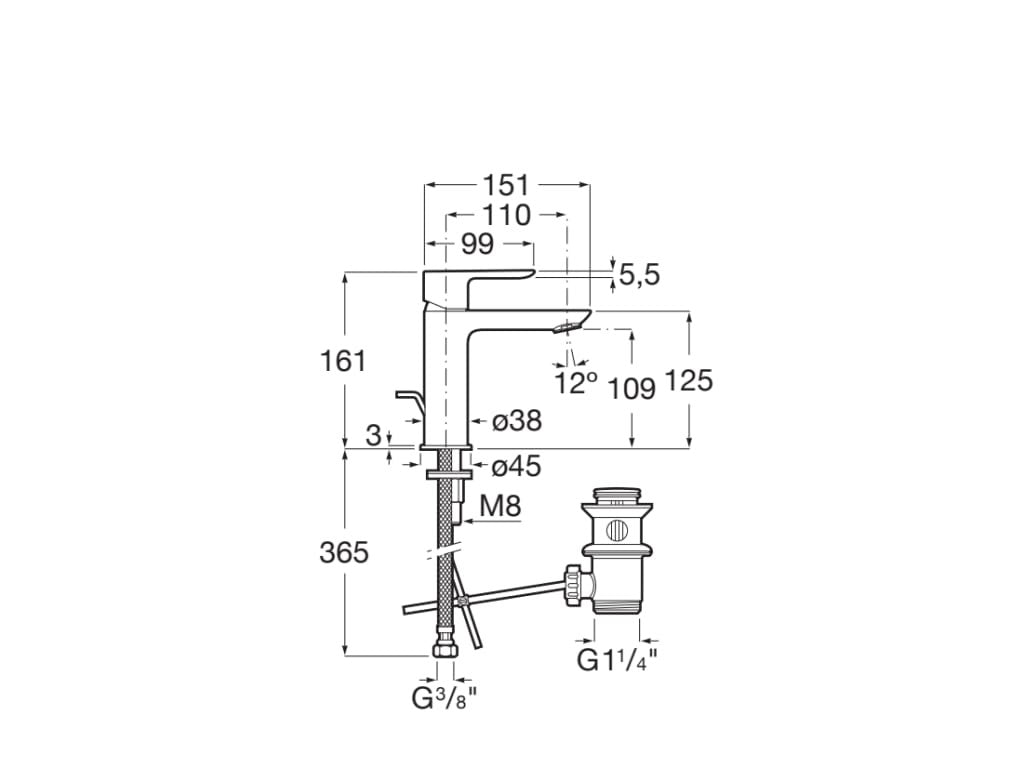 Roca - Mezclador monomando para lavabo con desague automático Cala A5A306EC00