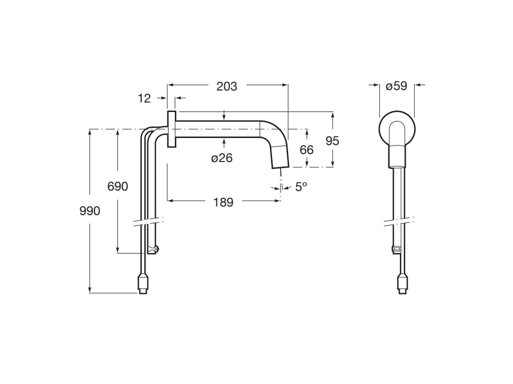 Roca - Grifería electrónica empotrable para lavabo (agua premezclada) con sensor integrado en el caño. Alimentación con conexión A5A3643C00