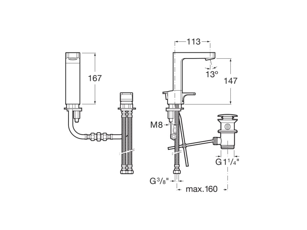 Roca - Mezclador monomando para lavabo con maneta de repisa y desagüe automático L90 A5A3801C00