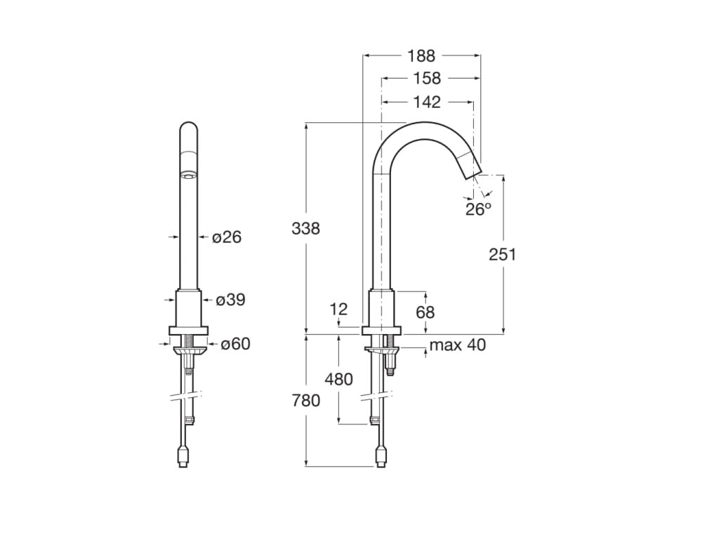 Roca - Grifería electrónica de caño alto para lavabo (agua premezclada) con sensor integrado en el caño. Loft A5A3843C00