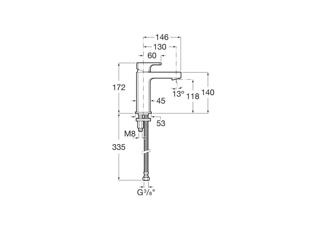 Roca - Grifo compacto lavabo caño mezzo con desagüe click-clack y cuerpo liso L90 A5A3C01C00