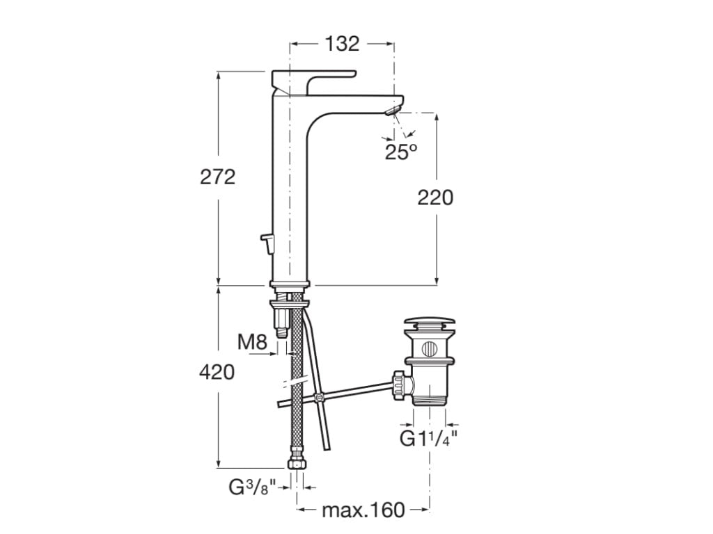 Roca - Mezclador monomando para lavabo con caño alto y desagüe automático L20 A5A3C09C00