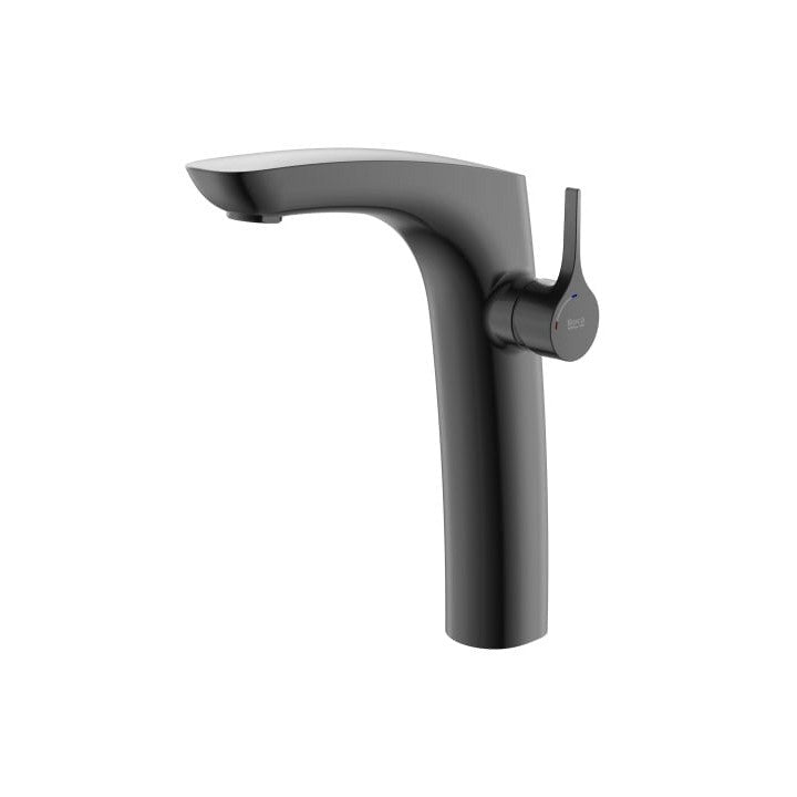 Roca - Grifo de lavabo negro titanio cepillado Insignia con caño alto y cuerpo liso A5A3C3ANM0