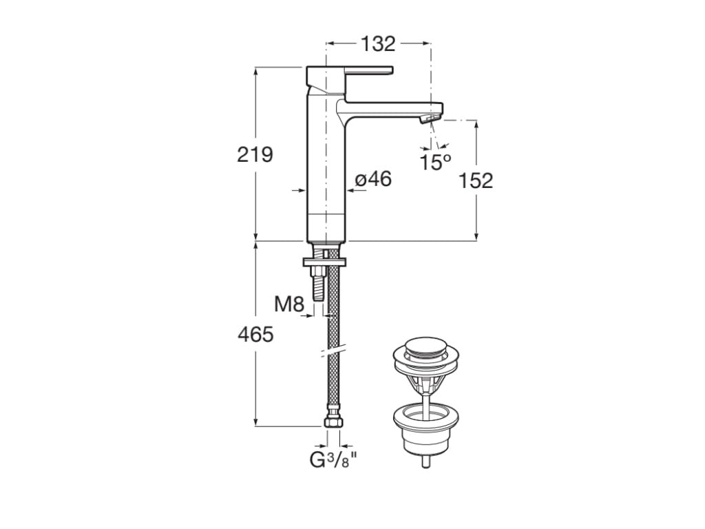 Roca - Mezclador monomando para lavabo con caño mezzo y cuerpo liso Naia A5A3D96C00