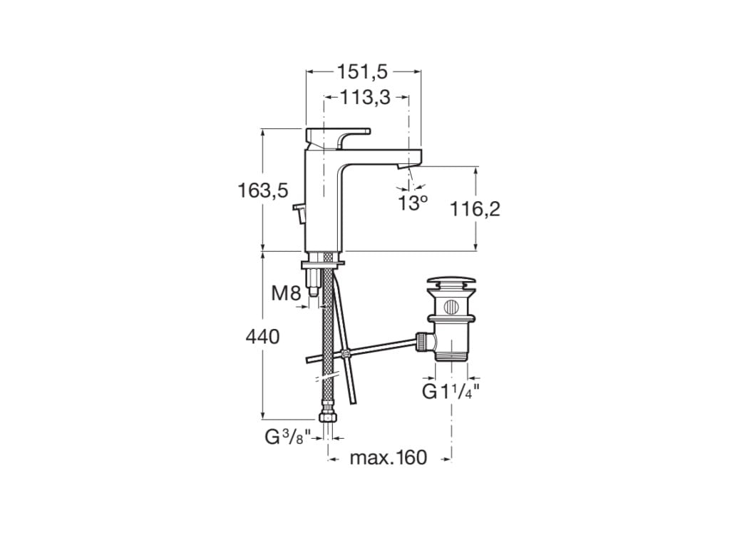 Roca - Mezclador monomando para lavabo con cuerpo liso y desagüe click-clack L90 A5A3F01C00