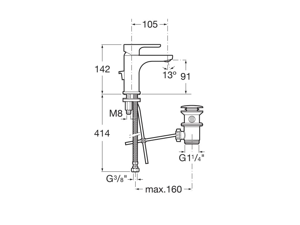 Roca - Mezclador monomando para lavabo L20 con desagüe automático A5A3I09C00