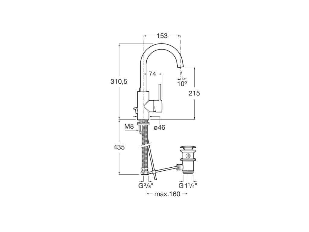 Roca - Grifo de lavabo con maneta lateral y desagüe automático Targa A5A4060C00