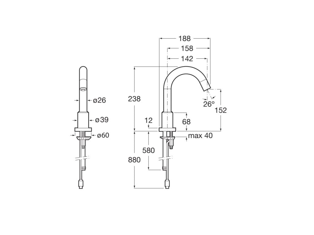 Roca - Grifo para lavabo con sensor integrado en el caño. Alimentación con conexión a red 230 V. Incluye fuente de alimentación. A5A4343C00