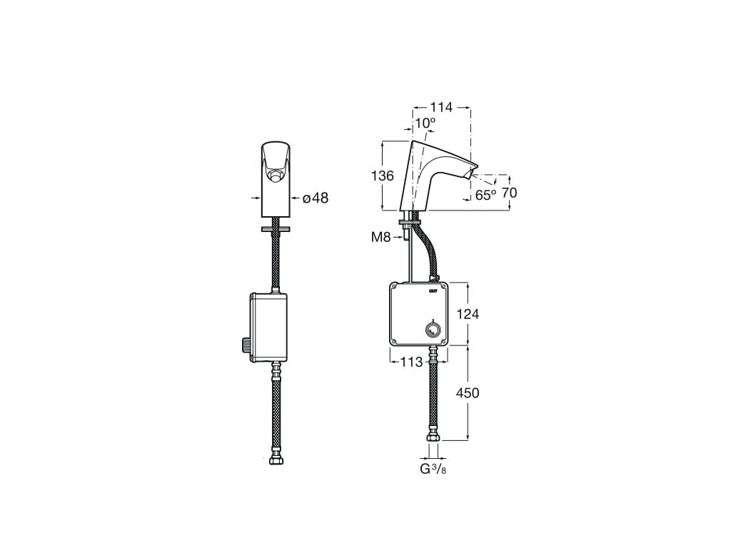 Roca - Atlas-E - Grifería electrónica para lavabo (un agua) con sensor integrado en el caño. Atlas A5A5690C00