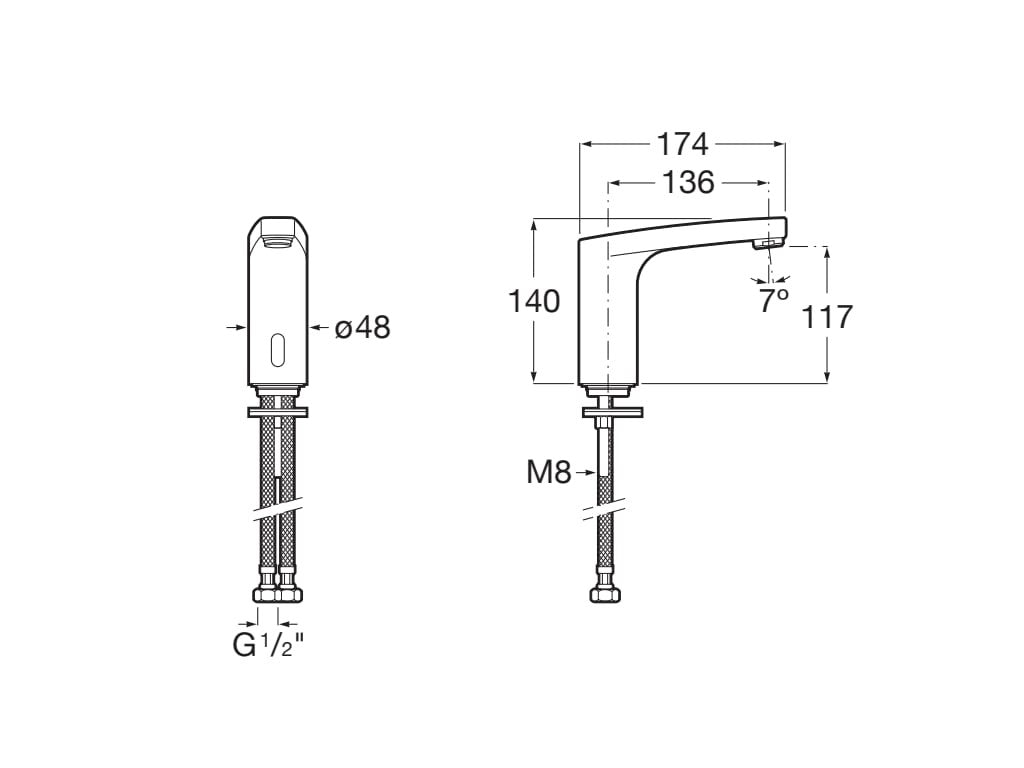 Roca - Grifería electrónica para lavabo (agua premezclada). L-70E, pilas A5A5A09C00