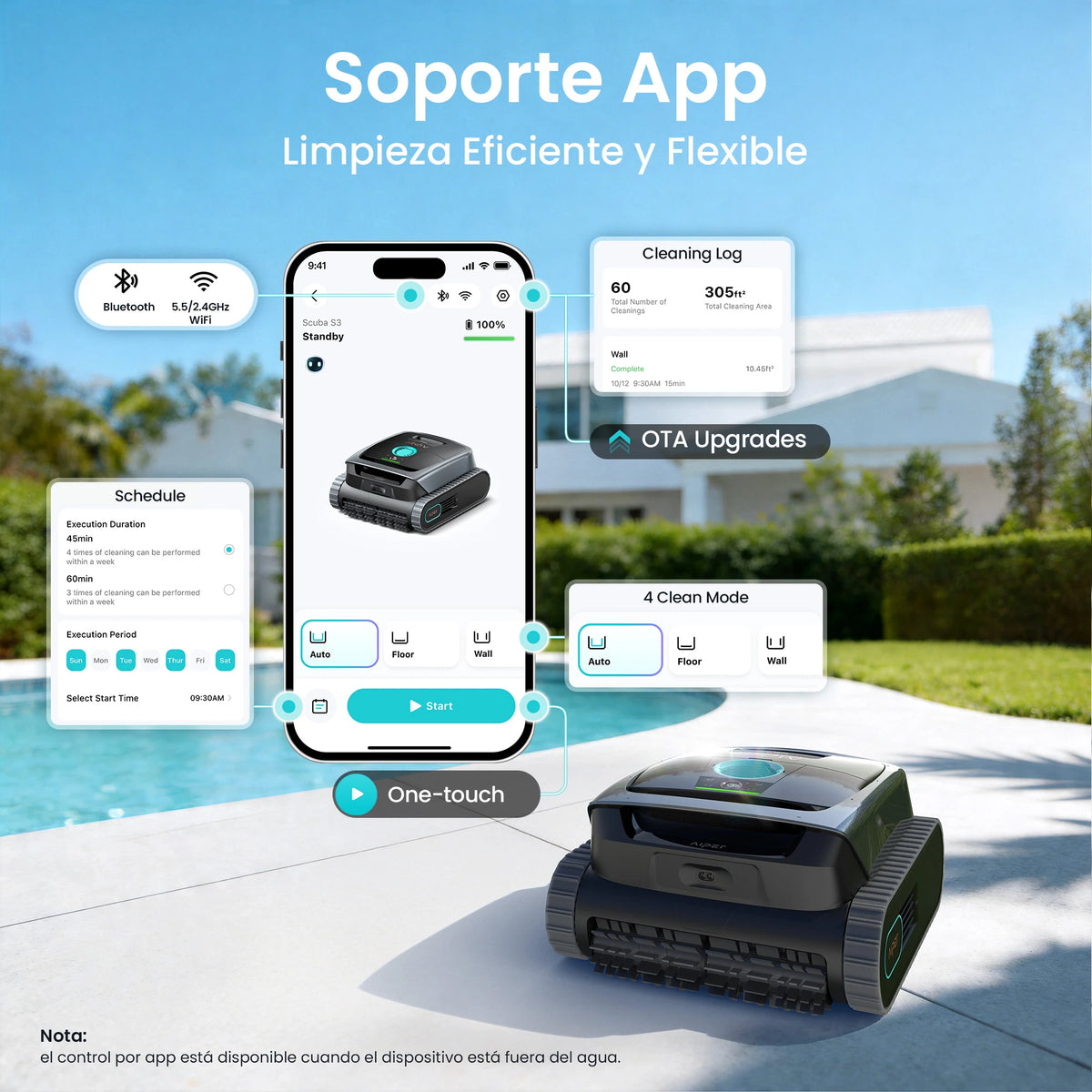 Aiper Scuba S3 Robot Limpiafondos de piscina de batería sin cable