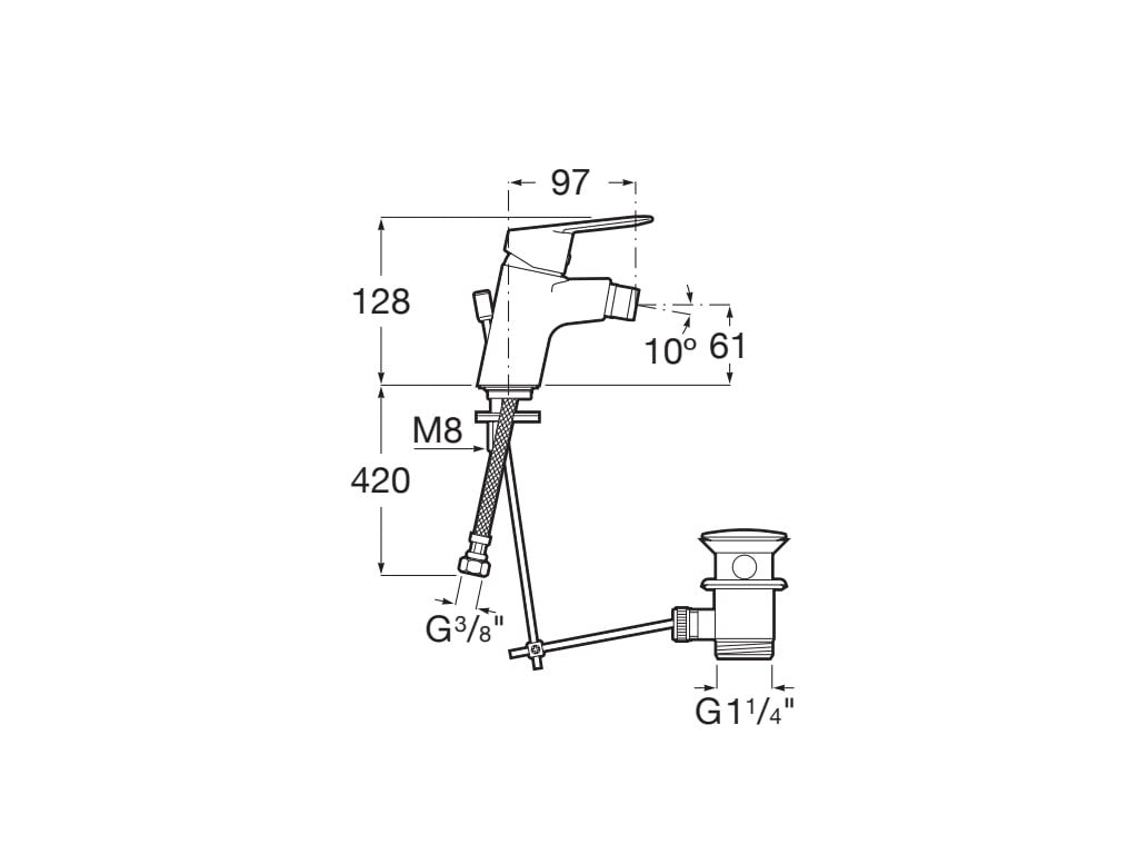 Roca - Grifo de bidé con desagüe automático Alfa A5A6F25C00