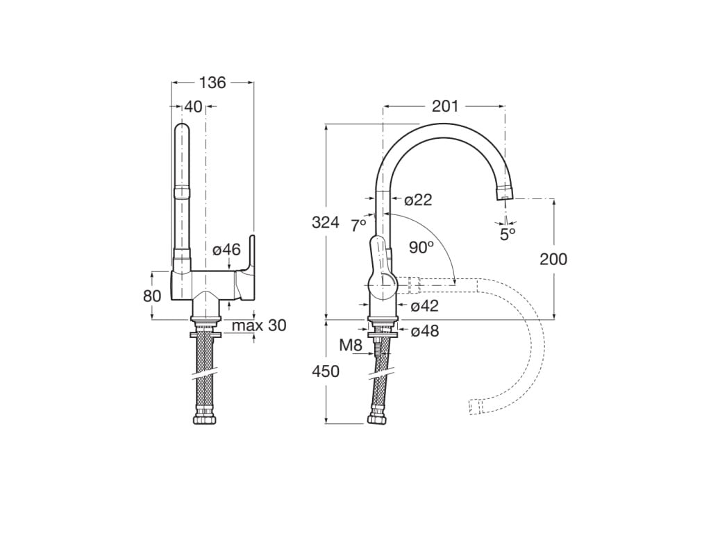 Roca - Grifo monomando cocina abatible L20 A5A8209C00