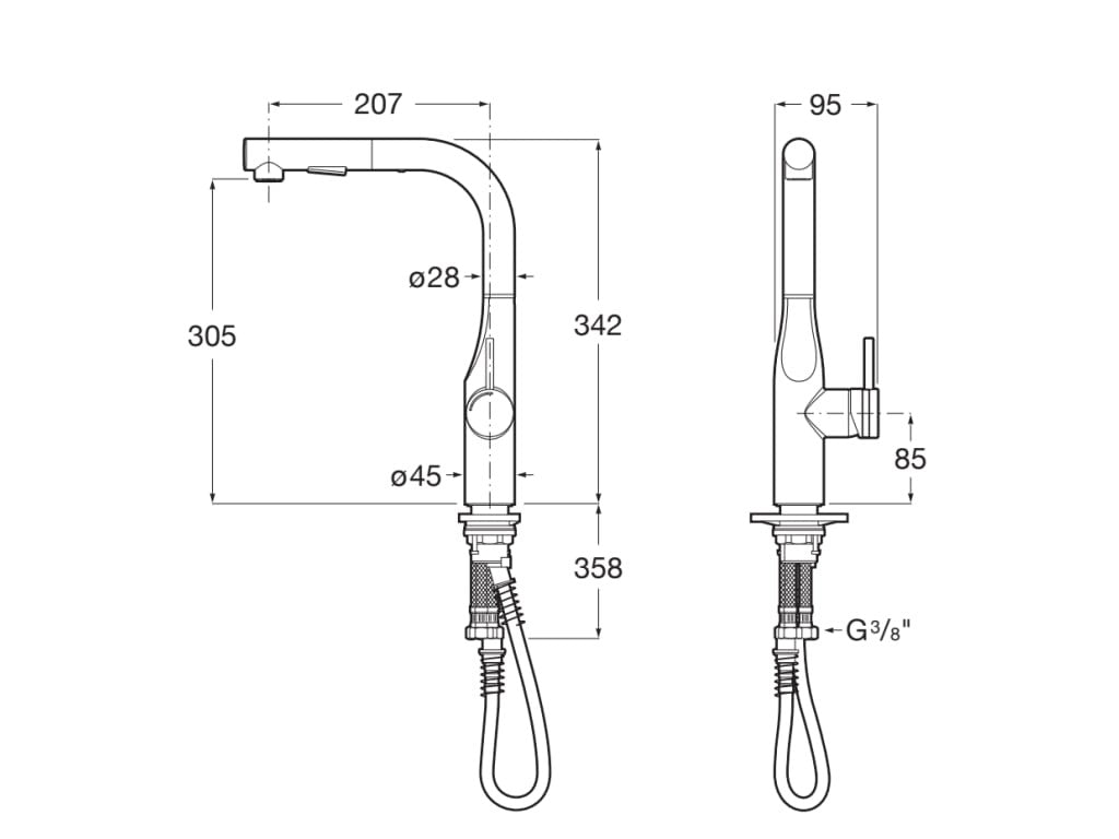 Roca - Mezclador monomando para cocina Glera A5A854DC00