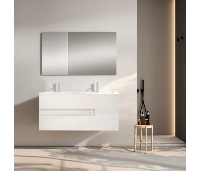 Visto Bath Vision Banheiro Banheiro Conjunto de 120 cm, 2 gavetas, suspenso com pia dupla de poza